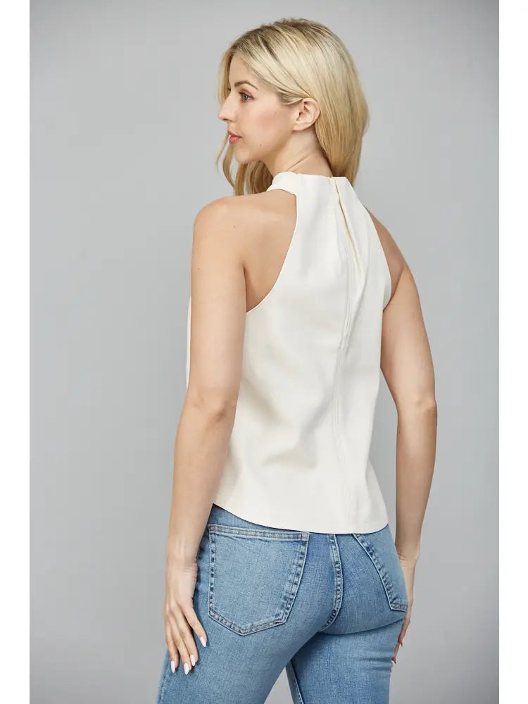 FAUX LEATHER CRISSCROSS NECKLINE SLEEVELESS TOP