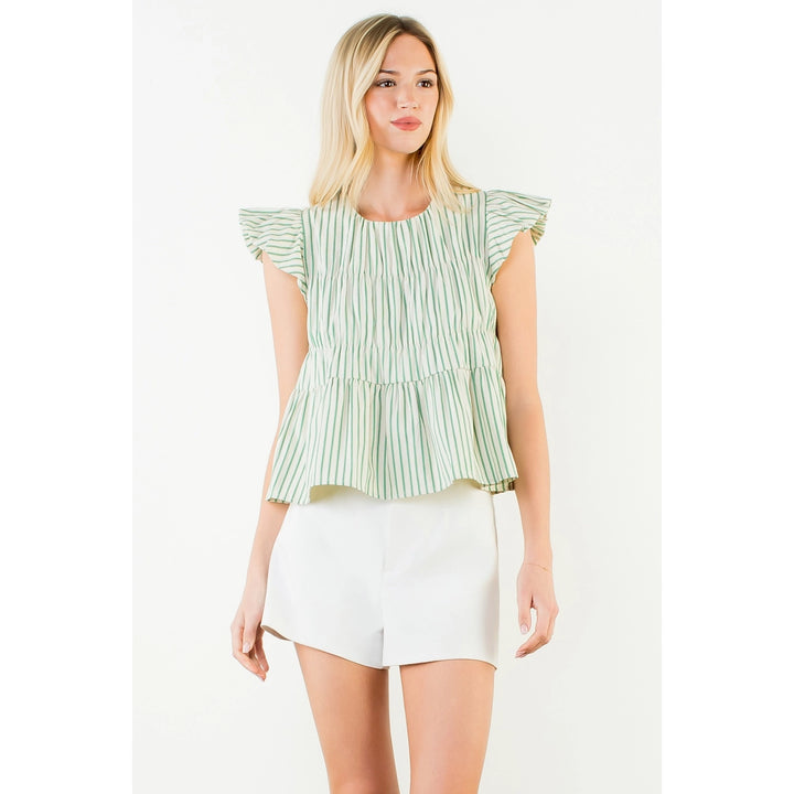RUFFLE SLEEVE STRIPED TOP