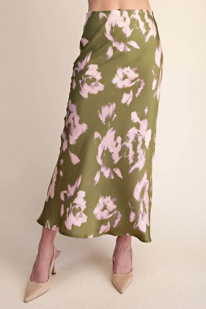SATIN MIDI SKIRT WITH WAIST ELASTIC BAND