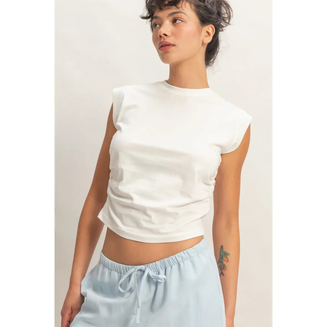 RUCHED WAIST SLEEVELESS COTTON TOP