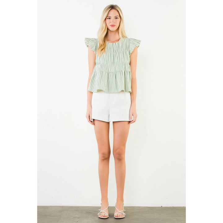 RUFFLE SLEEVE STRIPED TOP
