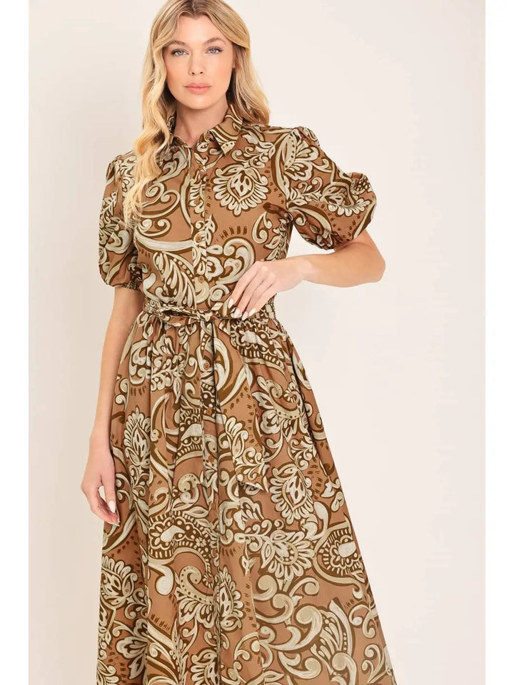 PRINTED WOVEN MIDI DRESS