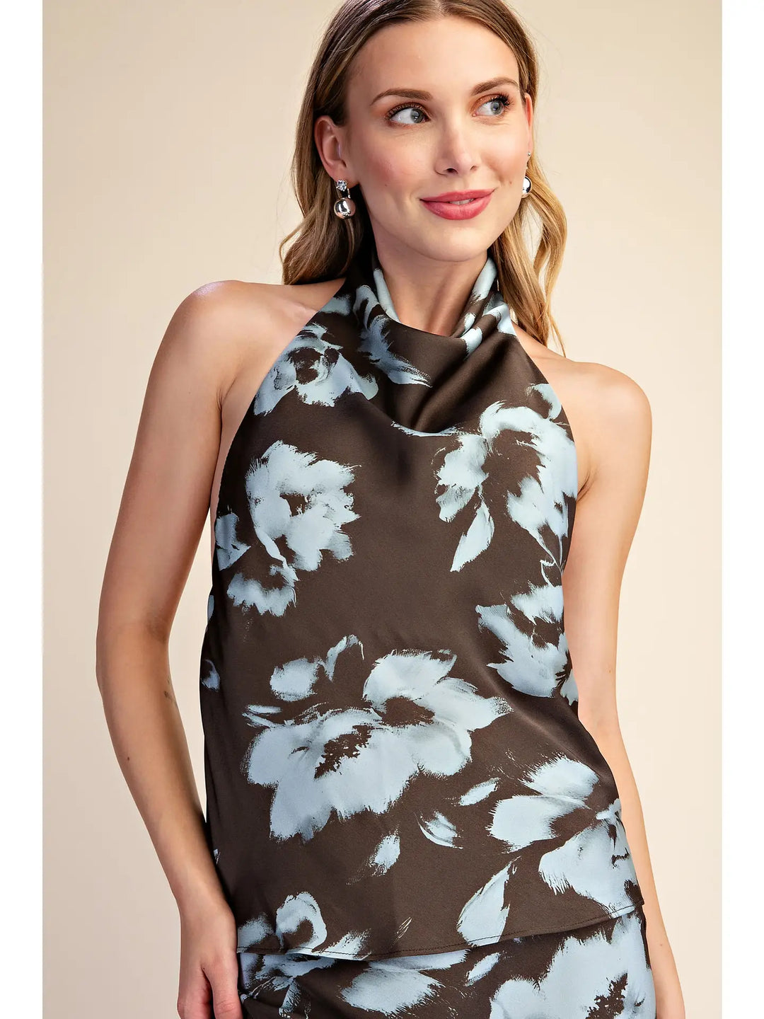 HALTER NECK OPEN BACK SATIN TOP