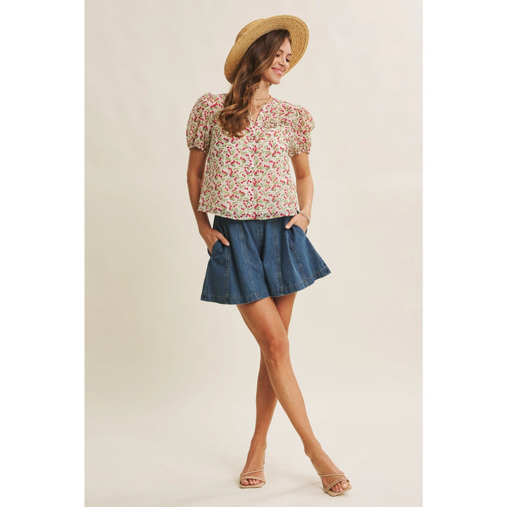 DENIM WASHED FLARED SHORTS