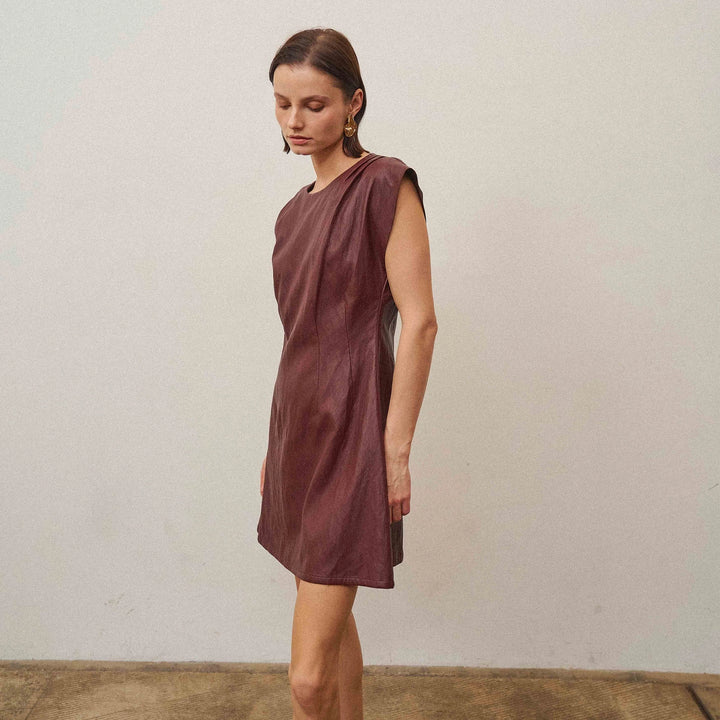 FIT &amp; FLARE VEGAN LEATHER DRESS