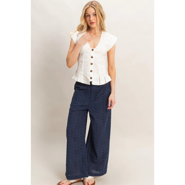 FLORAL EYELET PANTS