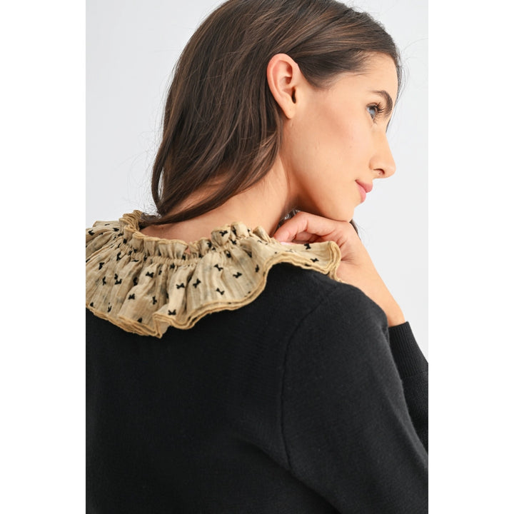 BUTTON-DOWN CARDIGAN WITH RUFFLED COLLAR