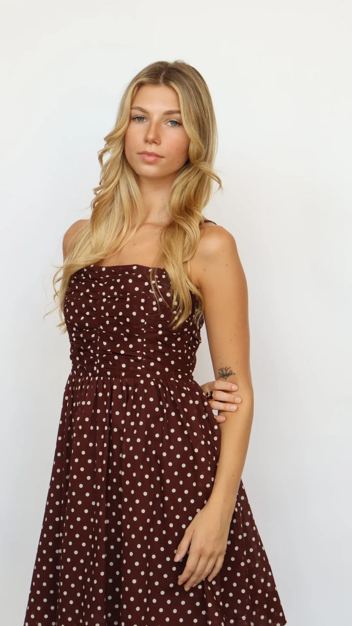 FIT AND FLARE POLKA DOT MINI DRESS