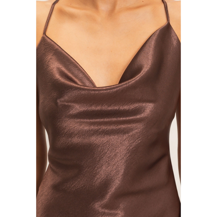COWL NECK SATIN SLIP DRESS