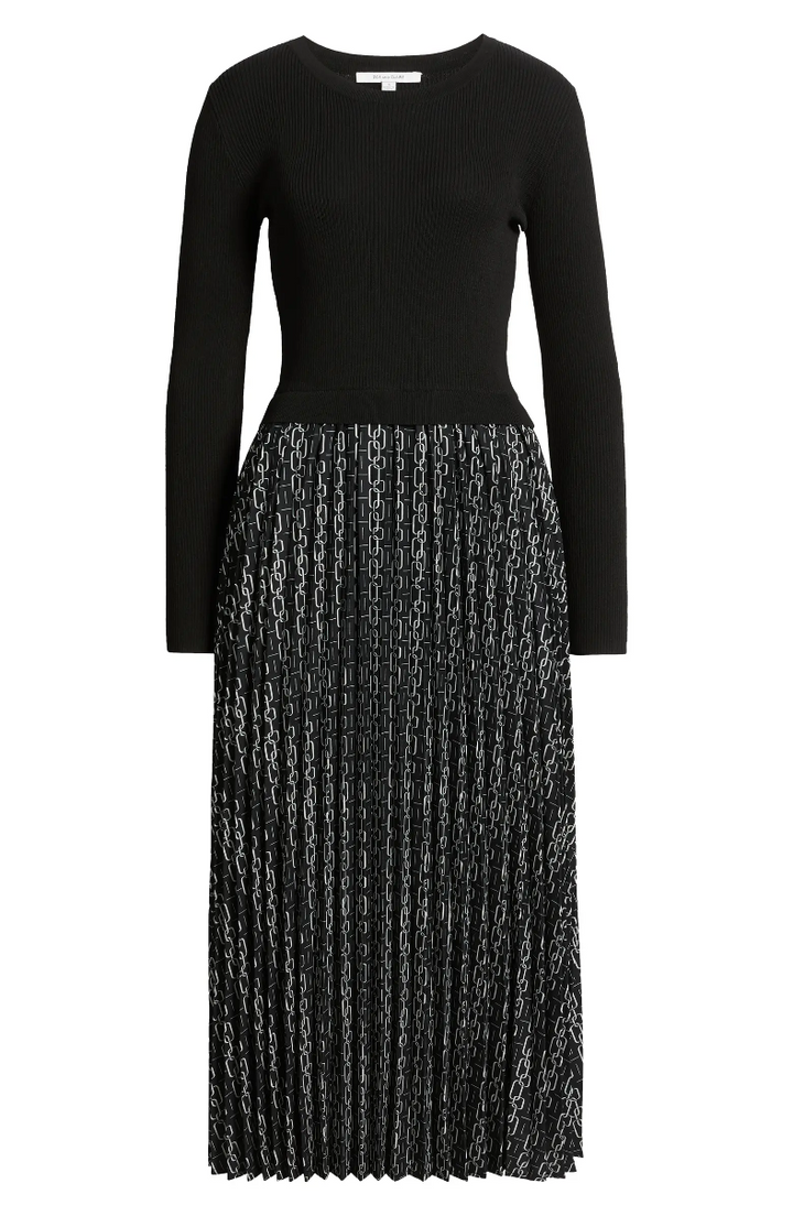 TWOFER LONG SLEEVE SWEATER TOP AND PLEATED PRINT