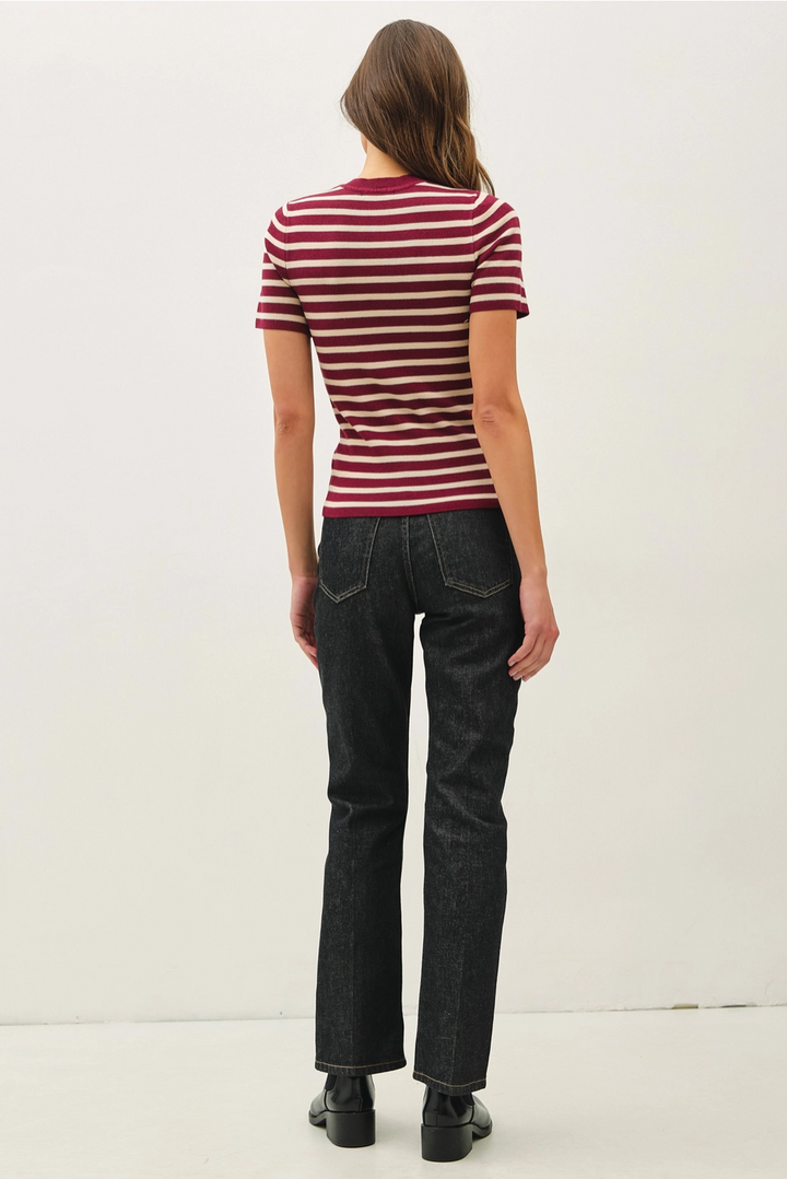 CLASSIC STRIPED CREWNECK SHORT SLEEVE SWEATER