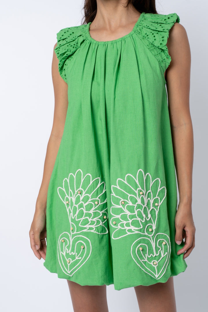 CHELI EMBROIDERED FLOWER MINI DRESS