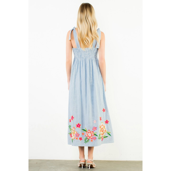 EMBROIDERED SELF TIE DRESS