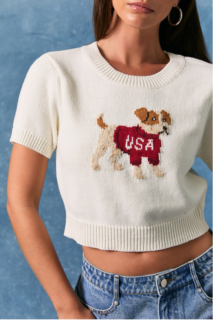 "PUPPY WITH USA" SWEATER TOP