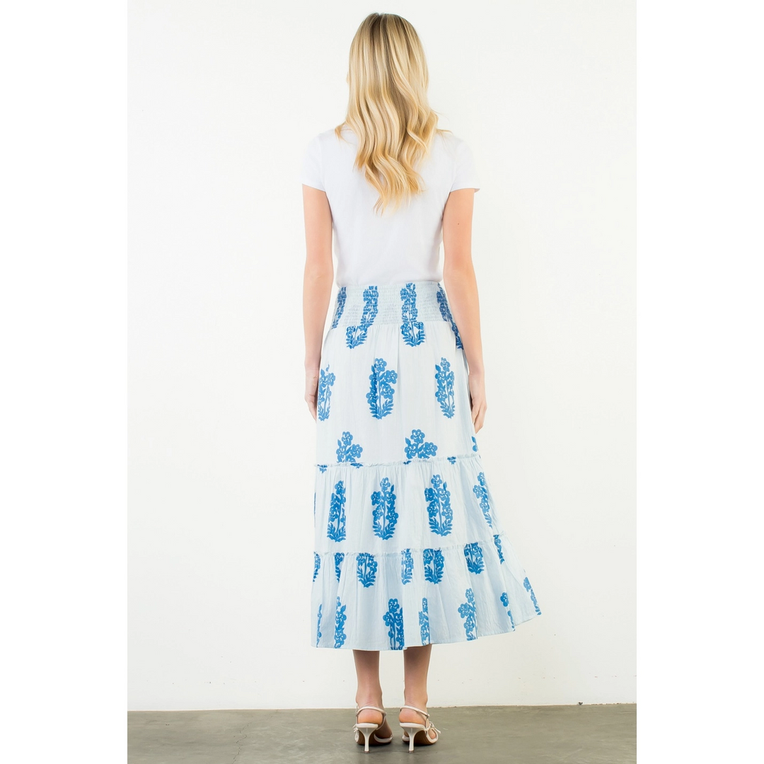 SMOCKED WAIST FLORAL PATTERN SKIRT