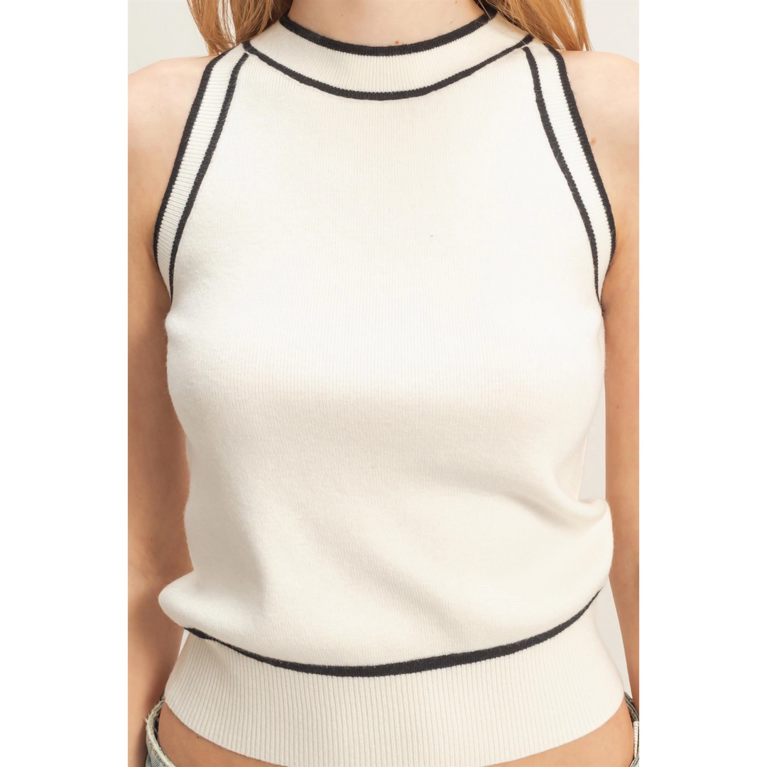 CONTRAST TRIM SLEEVELESS RIBBED TOP