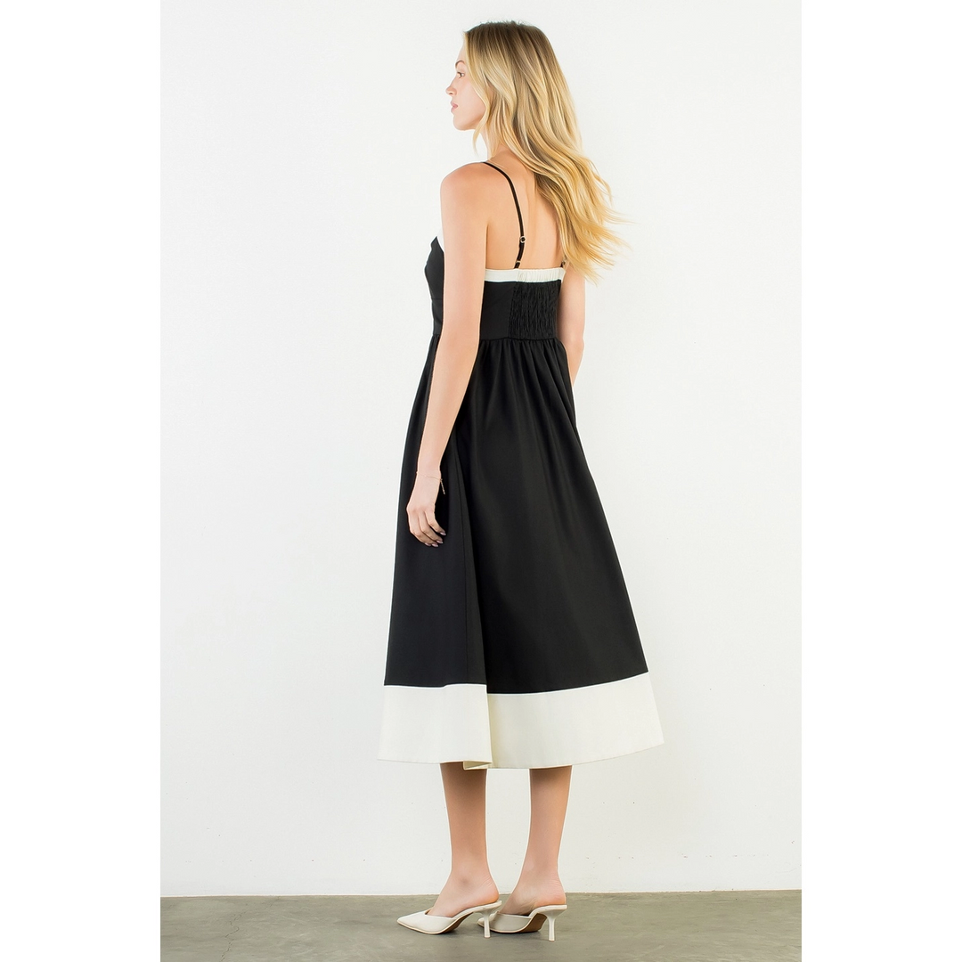 THIN STRAP BOW DETAIL MIDI DRESS