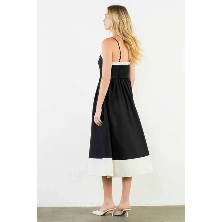 THIN STRAP BOW DETAIL MIDI DRESS