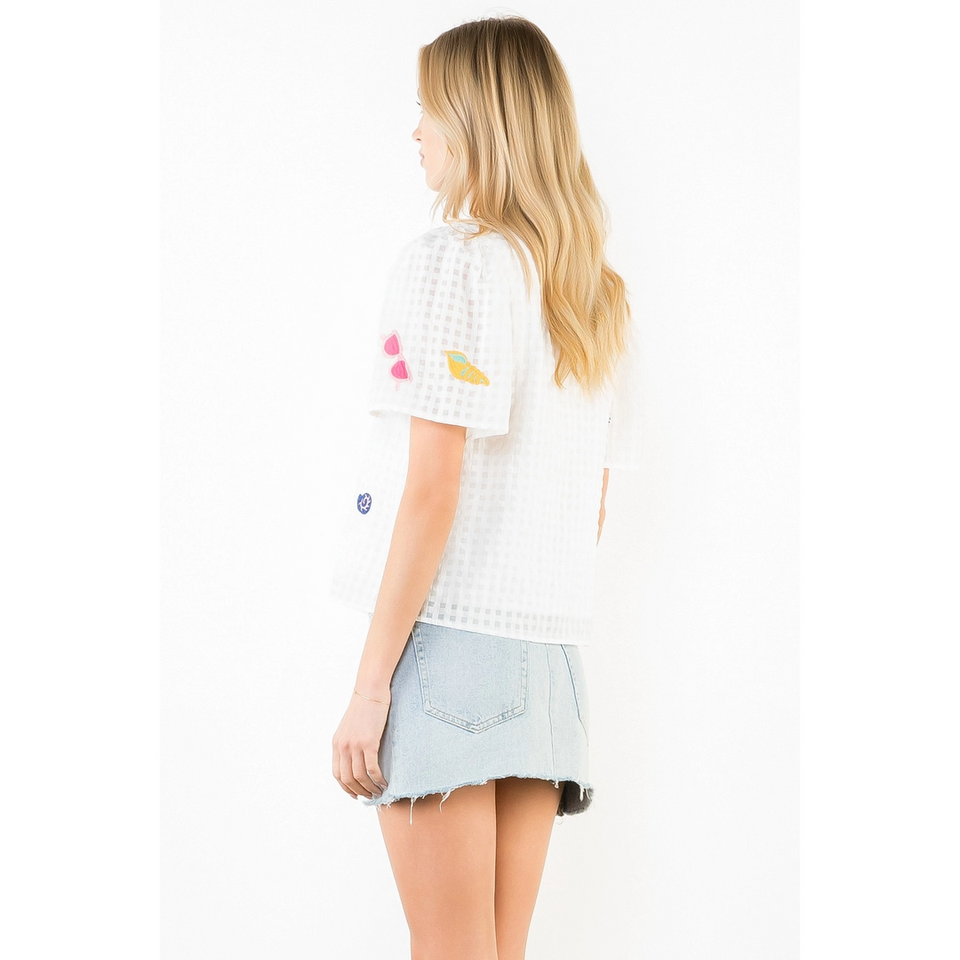 SHORT SLEEVE EMBROIDERY DETAIL TOP