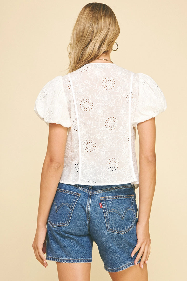 EYELET FRONT-TIE BLOUSE TOP