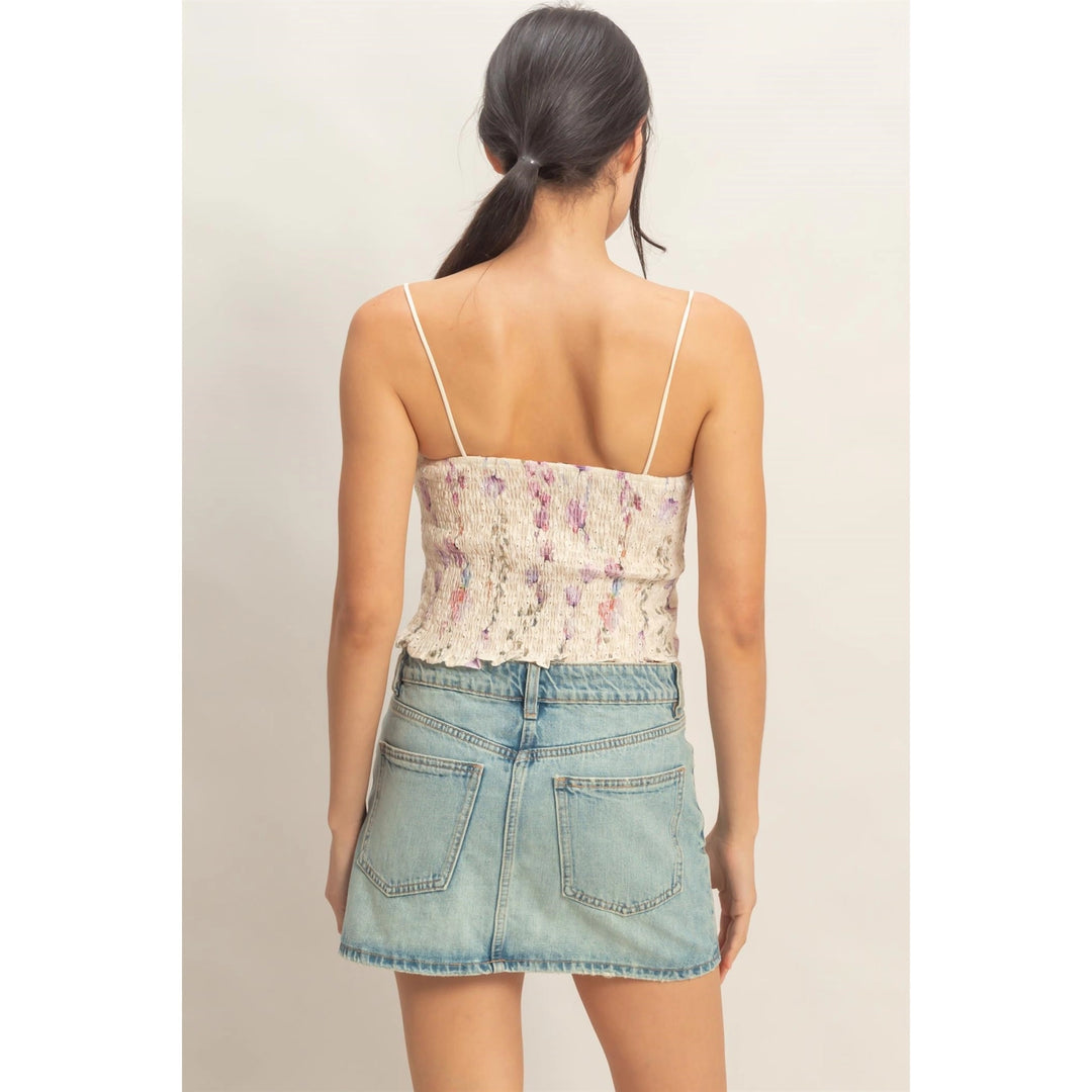 LACE TRIM FLORAL STRAP TANK