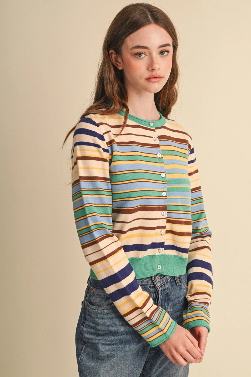 MULTI-COLOR STRIPED SWEATER CARDIGAN