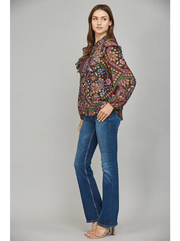 RUFFLE DETAIL STAND COLLAR BLOUSE