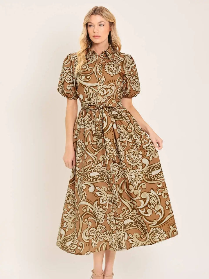 PRINTED WOVEN MIDI DRESS