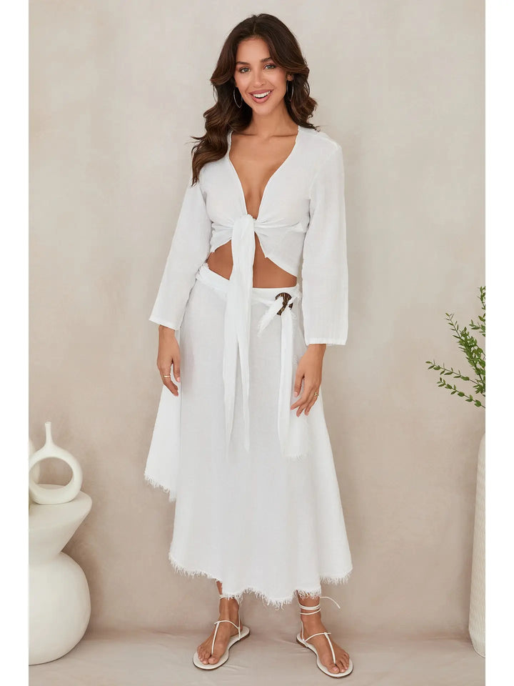 LINEN LONG SLEEVE TIE TOP