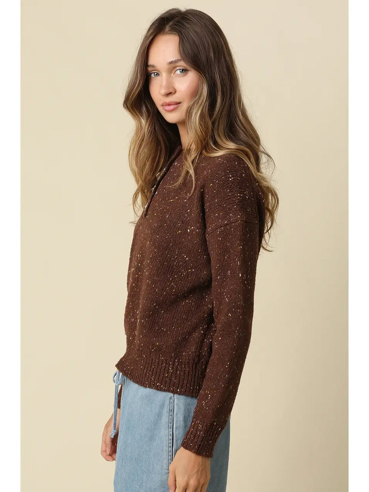 AMARA SPECKLED HENLEY SWEATER