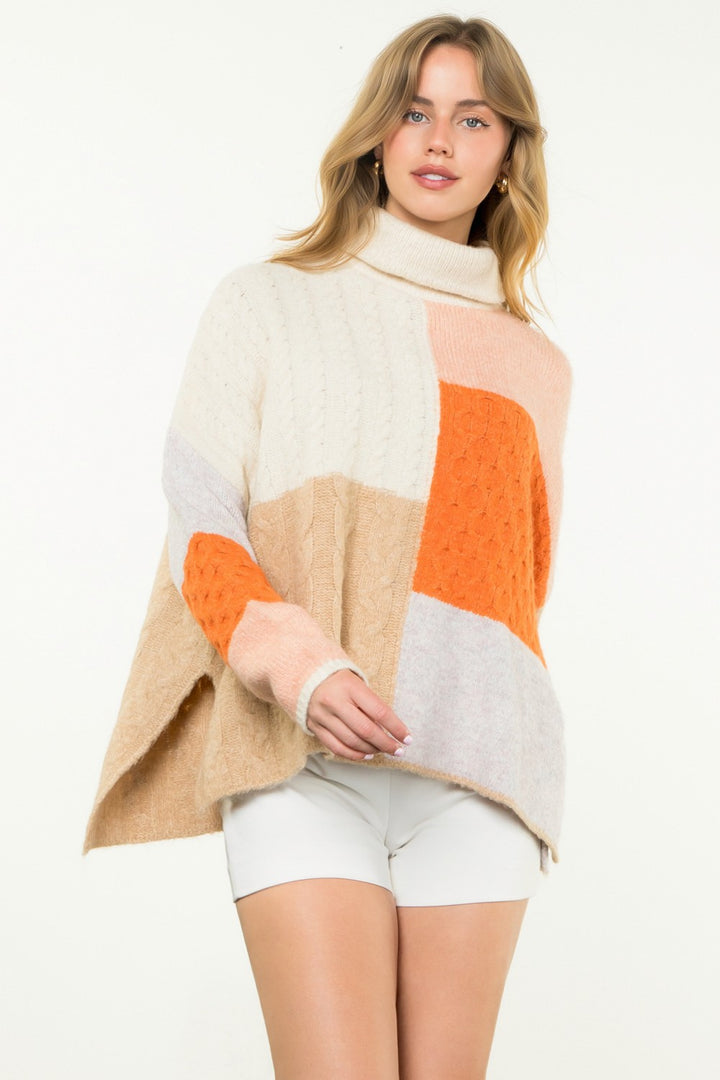 TURTLENECK COLORBLOCK KNIT SWEATER