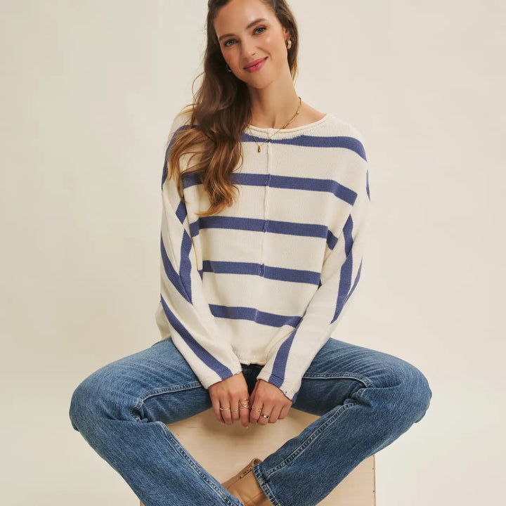 STRIPE DOLMAN SLEEVES SWEATER TOP
