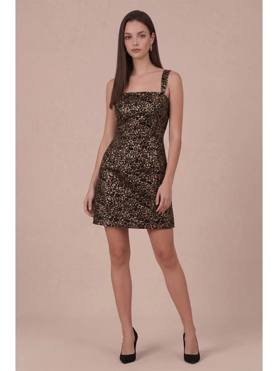 LEOPARD PRINT MINI DRESS WITH SQUARE NECKLINE