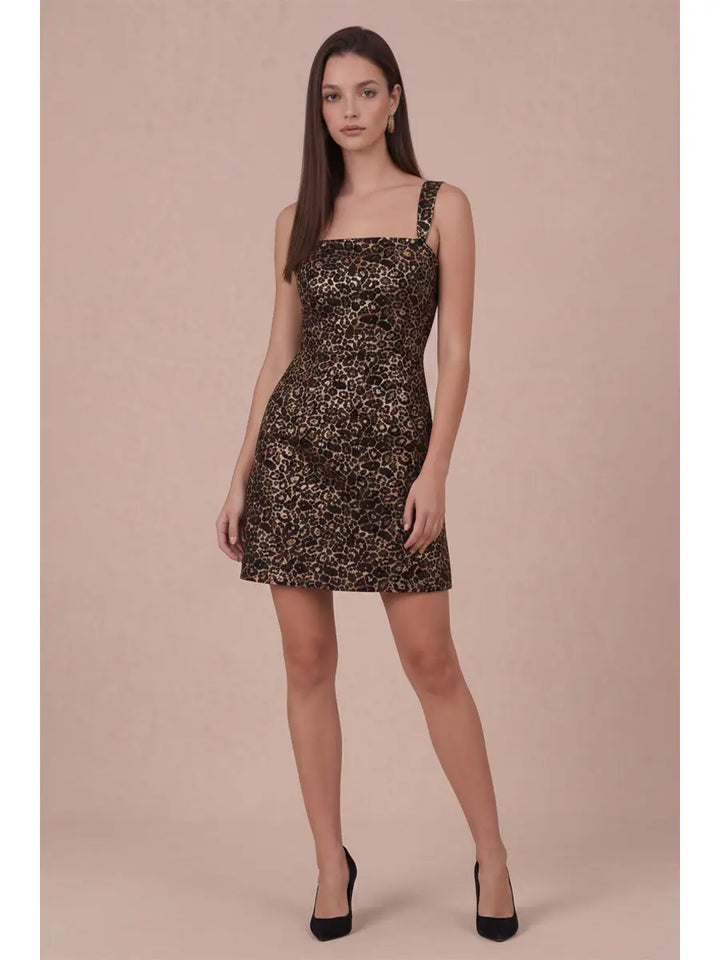 LEOPARD PRINT MINI DRESS WITH SQUARE NECKLINE
