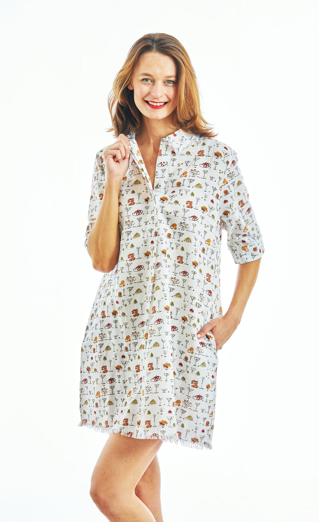 Chatham Dress Whimsical Martinis And Snacks Print XS / 615A-S544