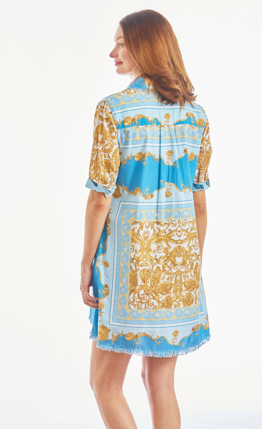 Chatham Dress Bluee Gold Scroll Print XS / 615A-S562