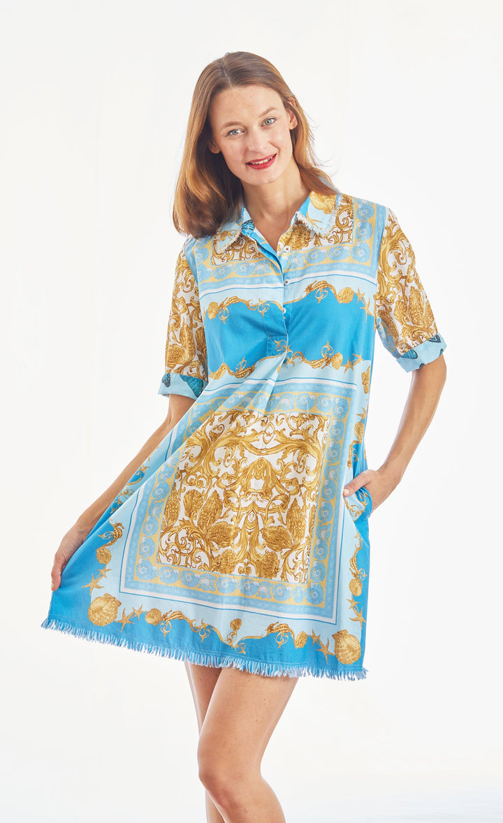 Chatham Dress Bluee Gold Scroll Print XS / 615A-S562