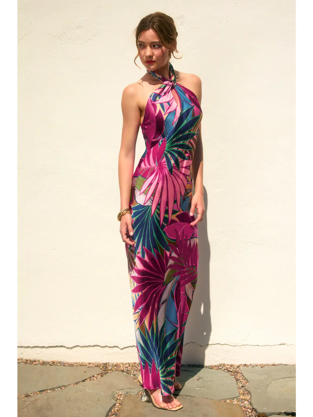 FINESSE HALTER NECK OPEN BACK MAXI DRESS - TROPICAL FUCHSIA / Large / FD12937-P2093 FINESSE HALTER NECK OPEN BACK MAXI DRESS - TROPICAL FUCHSIA / Large / FD12937-P2093