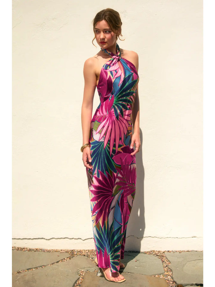 FINESSE HALTER NECK OPEN BACK MAXI DRESS