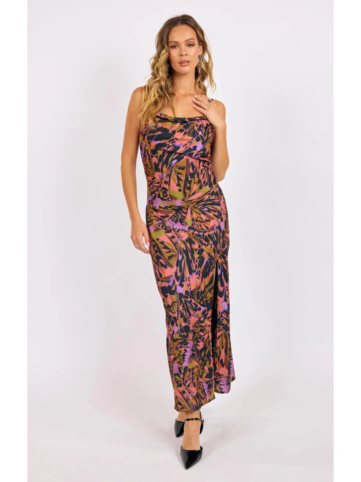 BUTTERFLY KISS HIGH SLIT BIAS MAXI SLIP DRESS