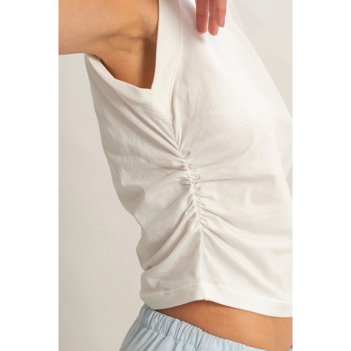 RUCHED WAIST SLEEVELESS COTTON TOP