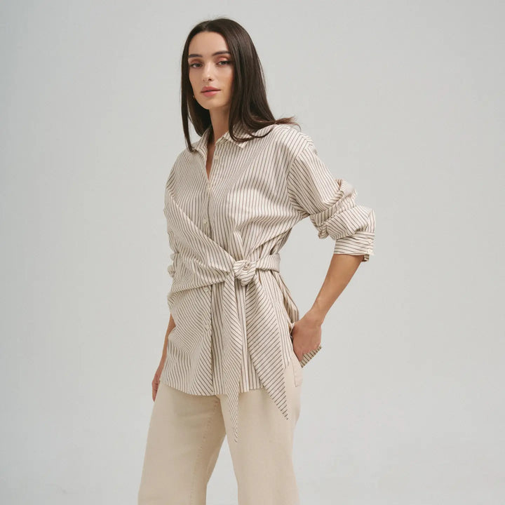SIDE TIE DETAILED STRIPE SHIRT TOP
