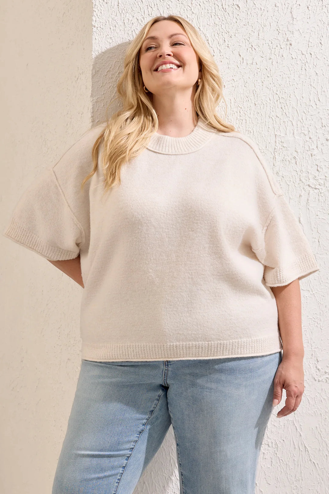 LOFTY ELBOW SLEEVE CREW NECK SWEATER