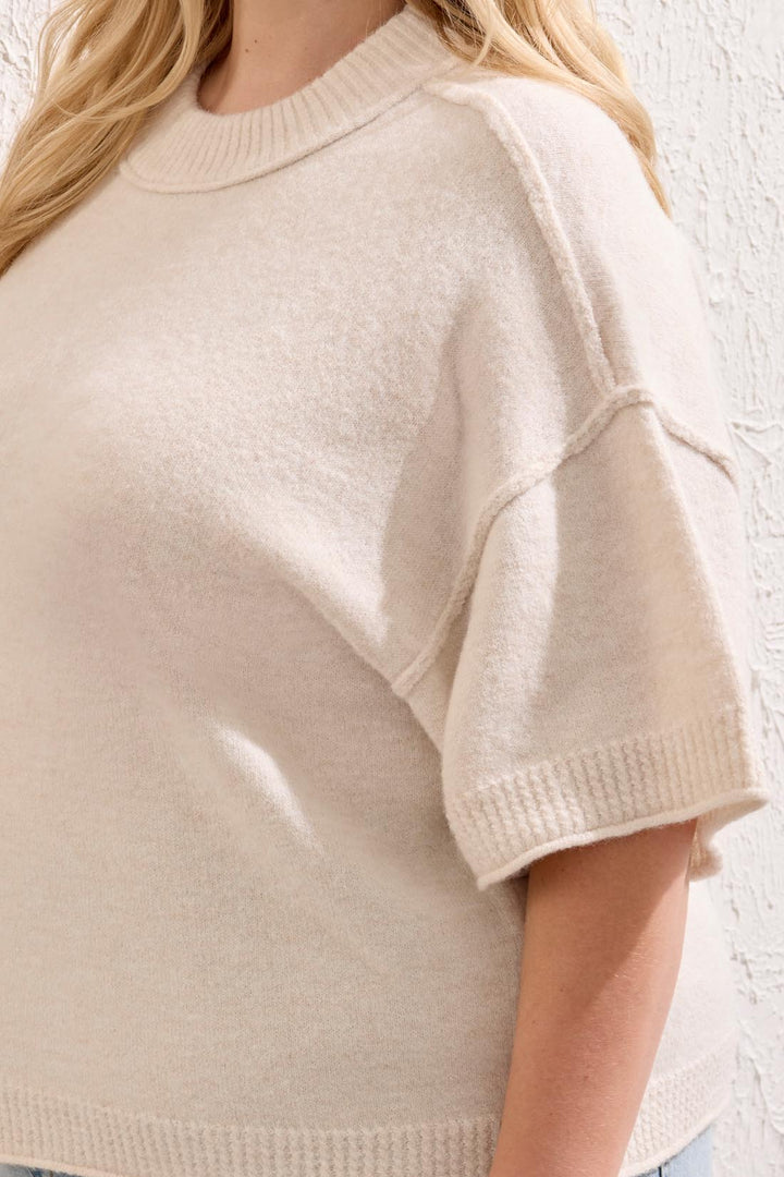 LOFTY ELBOW SLEEVE CREW NECK SWEATER