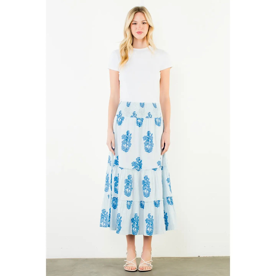 SMOCKED WAIST FLORAL PATTERN SKIRT