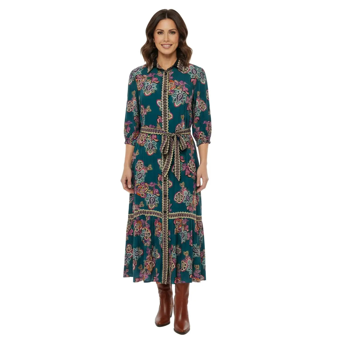 LONDON CAOLLARED TIE WAIST MIDI DRESS