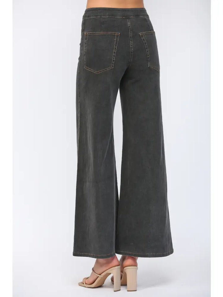 CONTRAST HIGH-WAISTED FLARE PANTS