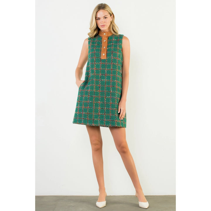 SLEEVELESS TWEED KNIT DRESS