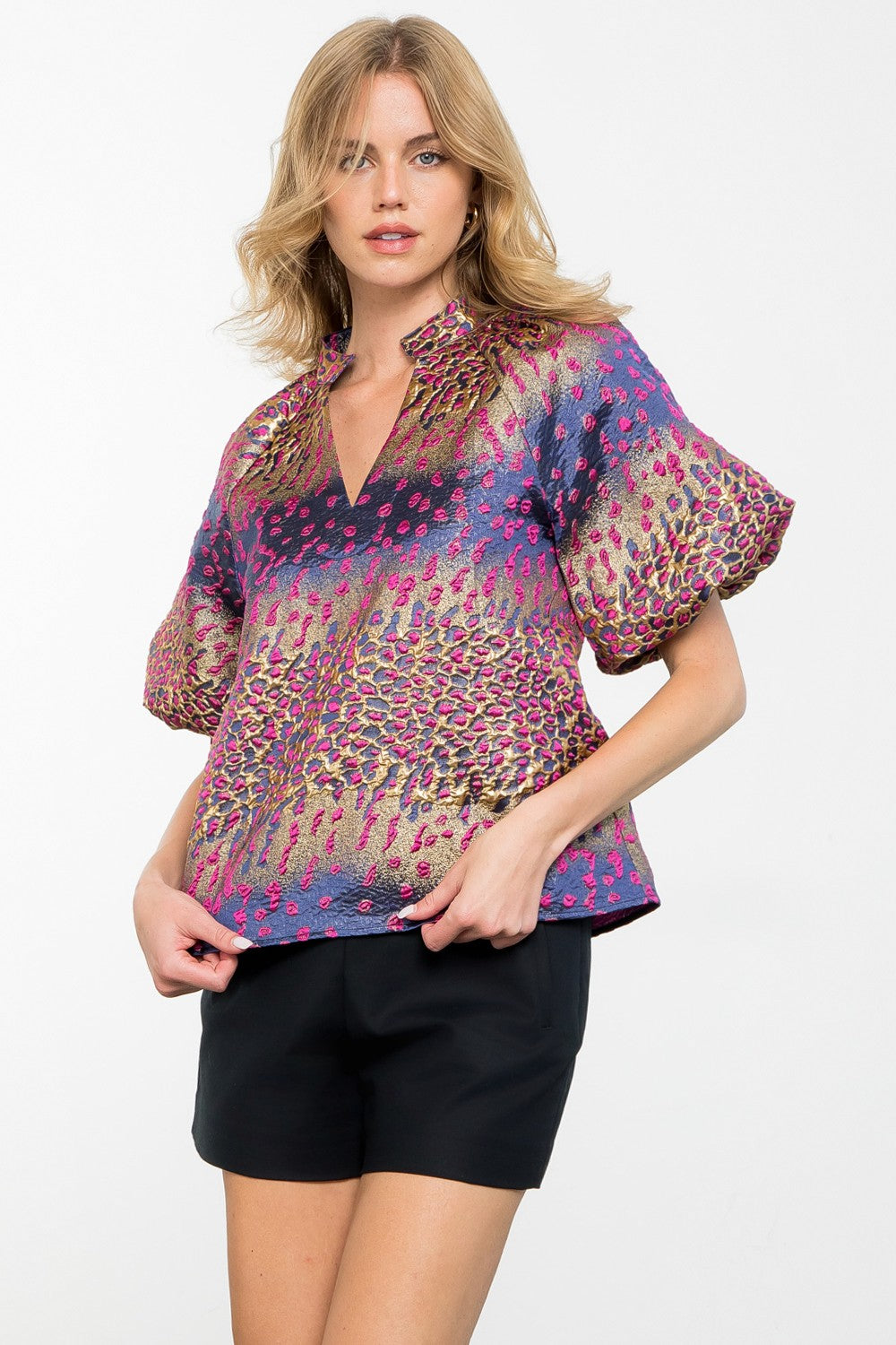 METALLIC DETAIL BELL SLEEVE TOP