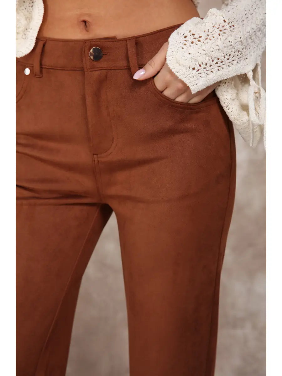 FAUX SUEDE STRAIGHT LEG 5 POCKETS PANTS